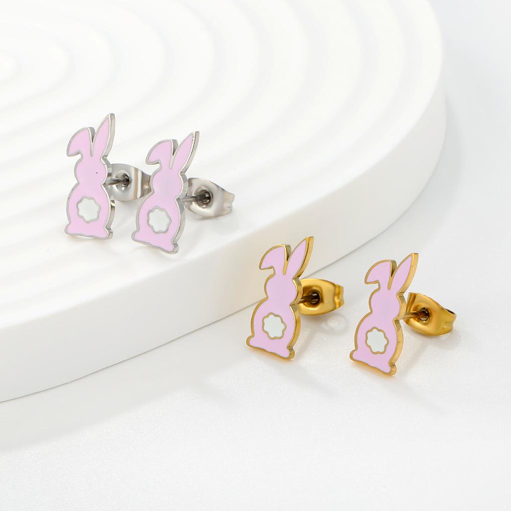 Cute Colorful Rabbit Stud Earrings for Children Girls Teenagers Jewelry Gifts Animal Small Piercing Drip-Oil Pink Rabbits Earing