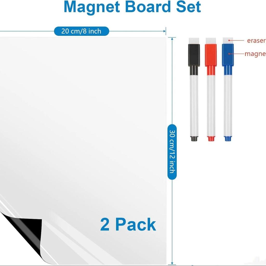 Magnetic Fridge White Board Paper,8" x 12" 2 Pack Small Dry Erase Board Kitchen Refrigerator Whiteboard for Family to-do List, I