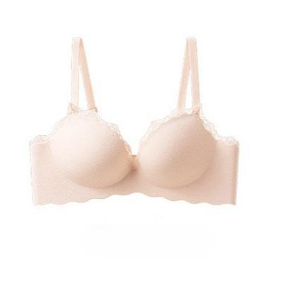 Minimalist Fashion Lace Trim Seamless Push Up Bra, Lifting Anti-Sag Side Gathering Anti-Outward Expansion Shaping Bra 70