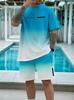 Summer New 3d Printing, British Style Sports and Leisure Suit, Spring and Autumn Men's Short-sleeved Shorts Gradual Change Suit