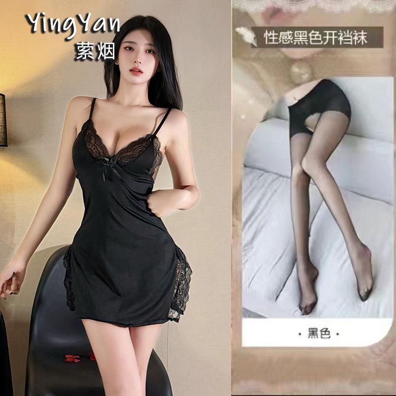 European and American erotic underwear high-end large size sexy female mood split lace suspender nightdress qqny pure desire wind