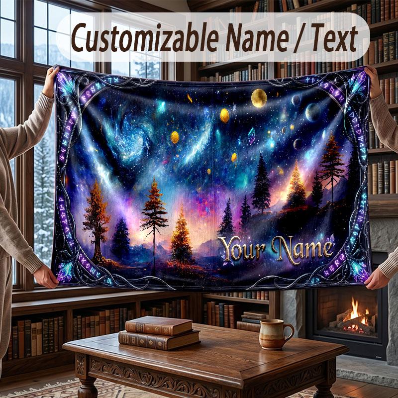 Mushroom Forest Theme Throw Blanket Custom Name Text Personalized Blanket Soft Cozy Blanket for Home Sofa Bed