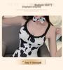 Black Temptation Cow Print Lingerie Set: Silk Bodysuit & Stockings