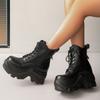 Fashion Women's Chunky Platform Combat Boots Lace Up Gothic Punk High Heel Ankle Boots Women Plus Size 42 Fashion Black Motorcycle Shoes