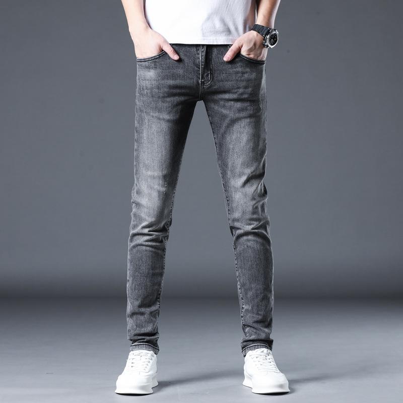 New Summer Jeans Slim Soot Ash Feet Stretch Casual Long Pants for Men