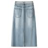 Summer 2025 Women's High-Waist Blue Denim Midi Skirt - Slimming A-Line for Pear-Shaped Bodies