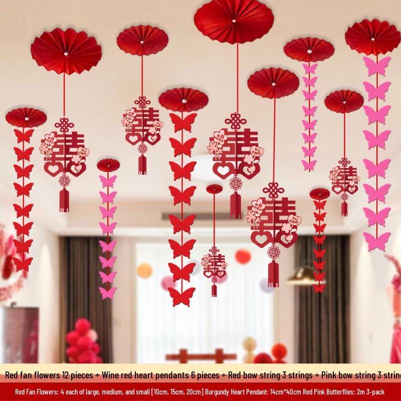 Luxury Wedding Decoration Pendants: Double Happiness Ceiling Ornaments for Bride's and Groom's Bedrooms & Living Room