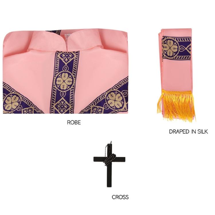 Church Pastor Celebrant Chasuble Priest Robe Gown Church Mass Vestment Robe with Stole and Crosses Necklace for Women Men