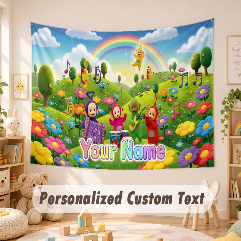 Custom Name Text Tapestry,Teletubbies Boho Wall Hanging, Decorative Backdrop Tapestry For Room