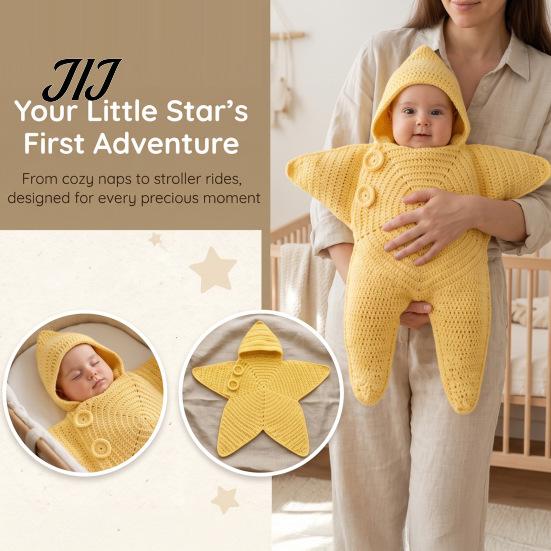 Seestern Schlafsack für Neugeborene Baby Schlafsack, Gestrickter Schlafsack mit Kapuze, Weiches Baumwollgarn Baby Wickeltuch Gemütliche Sternförmige Tragbare Decke, Neugeborene