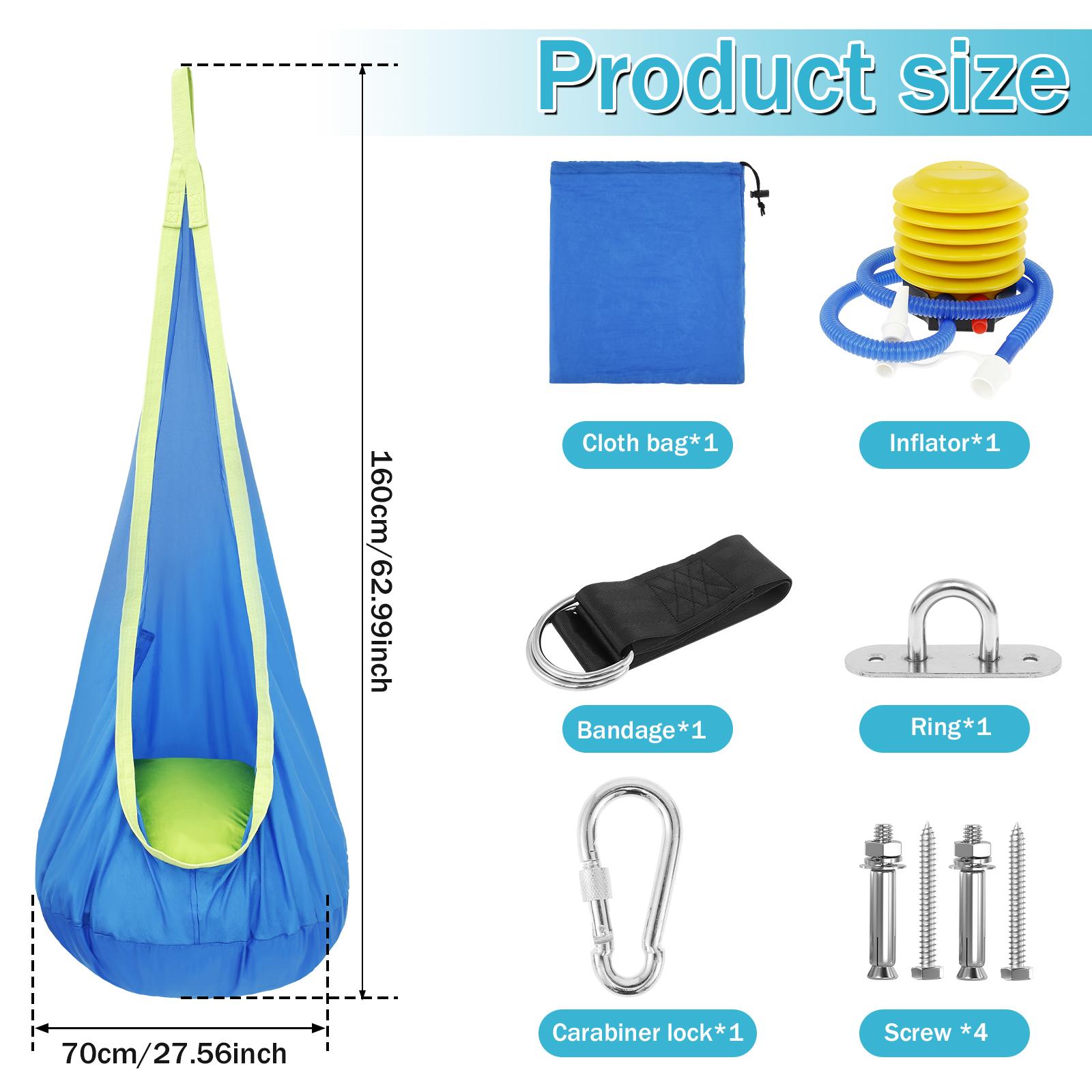 

Kids Pod Swing Seat Nylon Hanging Chair with Inflatable Cushion Portable Children Sensory Swing Set for Indoor Outdoor Use Kids синий