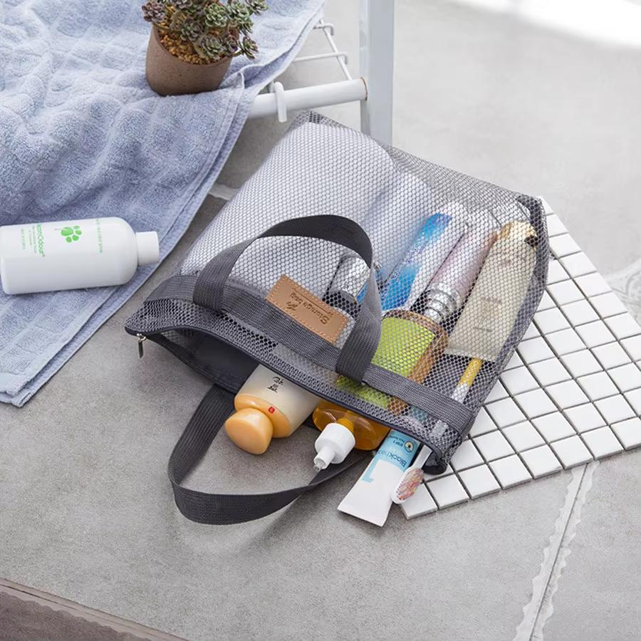 1pc Mesh Toiletry Storage Bags with Handle Large Capacity Makeup Bag Portable Travel Toiletries Handbags Cosmetic Organizer