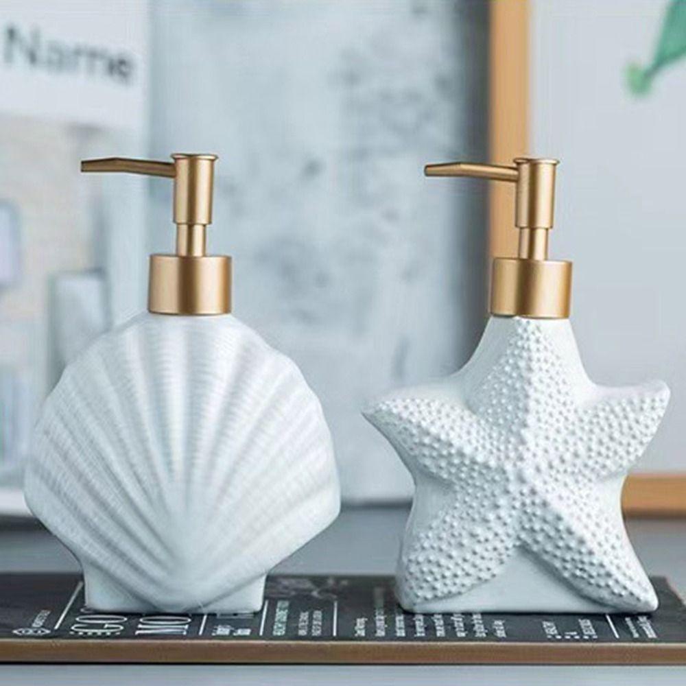Refillable Ceramic Starfish Lotion Bottle Shell Shape Shampoo Moisture Bottling  for Home