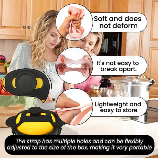 Yousheng Silicone Pot Lid Fixing Strap Adjustable Elastic Band Heat-Resistant Anti-Slip Reusable Latch Strap for Slow Cooker Lunch Boxes Kitchen