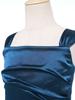 Robe de Soirée Satinée Fleurie pour Fille Sans Manches Corsage Froncé Taille Basse Asymétrique Robe Coupe A Ligne Fente Latérale pour Mariage Baptême