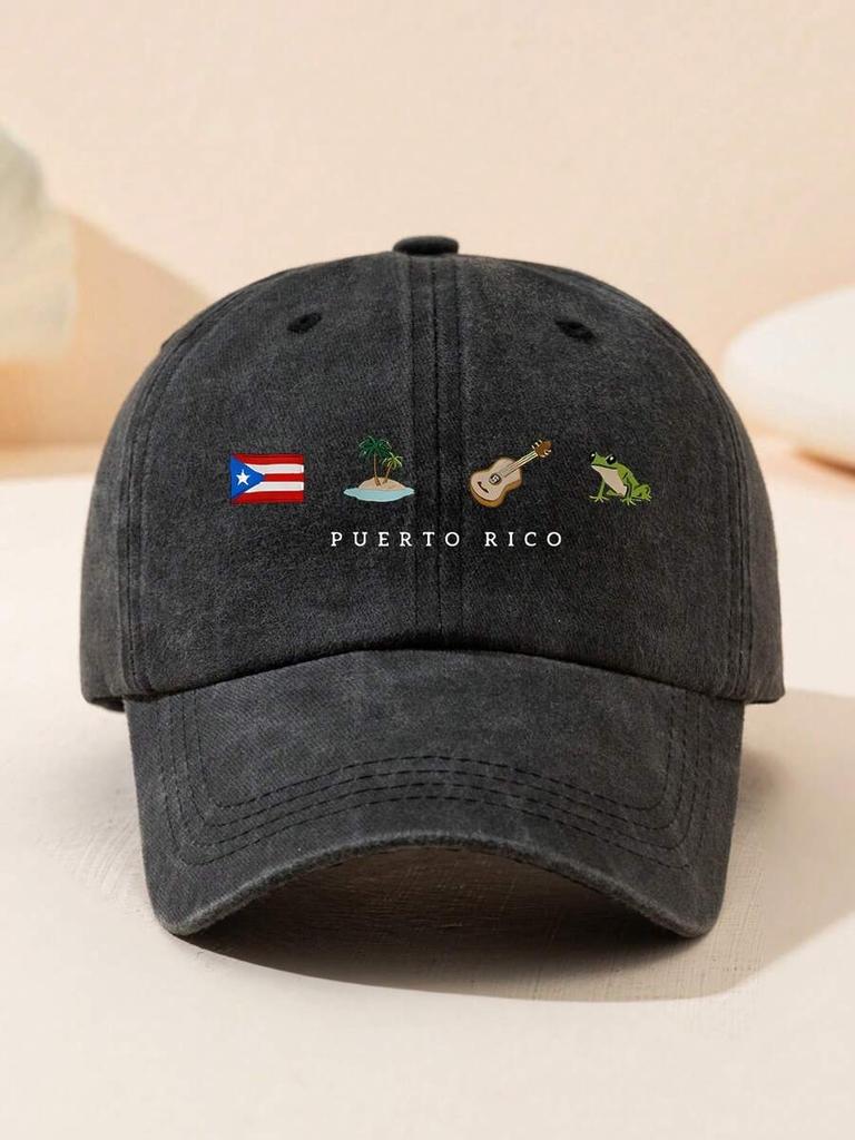 Puerto Rico Embroidered Vintage Washed Baseball Cap Adjustable Casual Hat For Adults