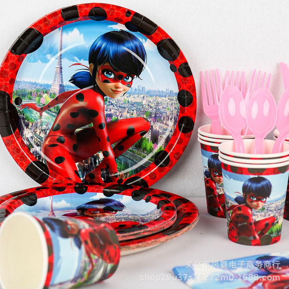 Ladybug Girl Theme Tableware Birthday Party Supplies Disposable Paper Plates Paper Cups Paper Towels Source Factory
