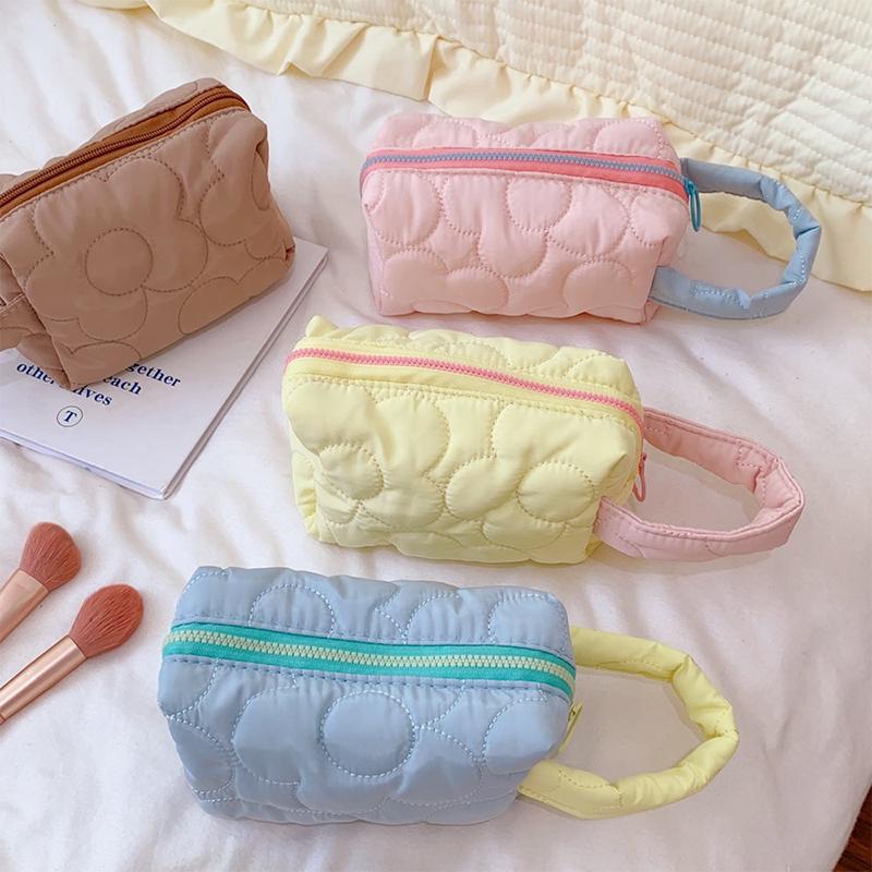 Candy Colors Cosmetic Bag Soft Flannel Cartoon Pattern Fashion Handbag For Women
