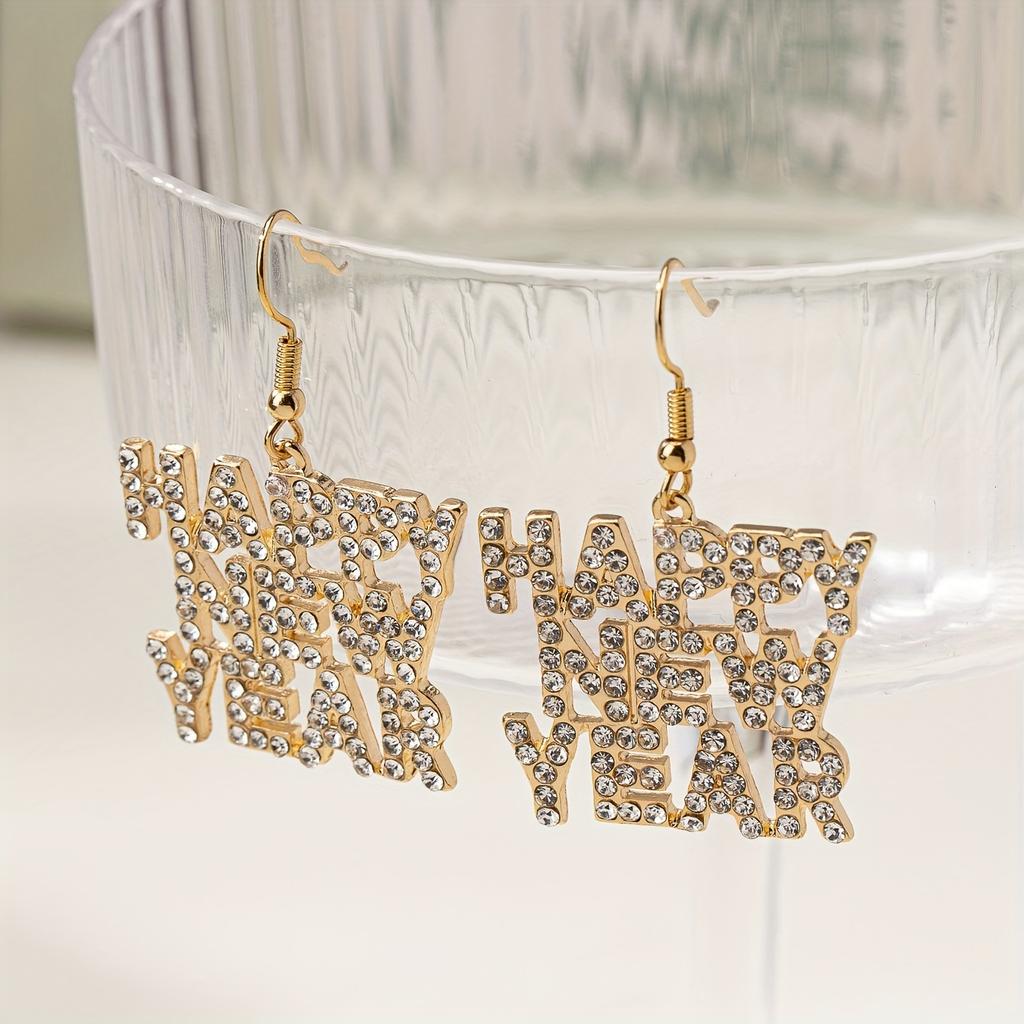 A Pair Of Simple Classic Letters Happy New Year Trendy Fashion And Versatile Women's Earrings
