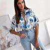 Plus Size Printed Single Breasted Five Sleeve Shirt for Women
