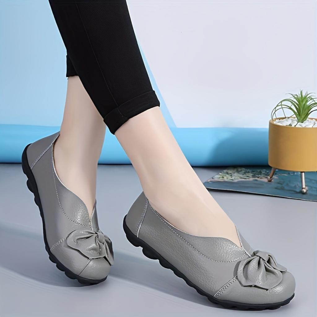 Damen Schleifen-Loafer - Bequeme einfarbige flache Schuhe (grün, Rot, Beige, Schwarz, Braun), Leichte Freizeitschuhe, nur Handwäsche