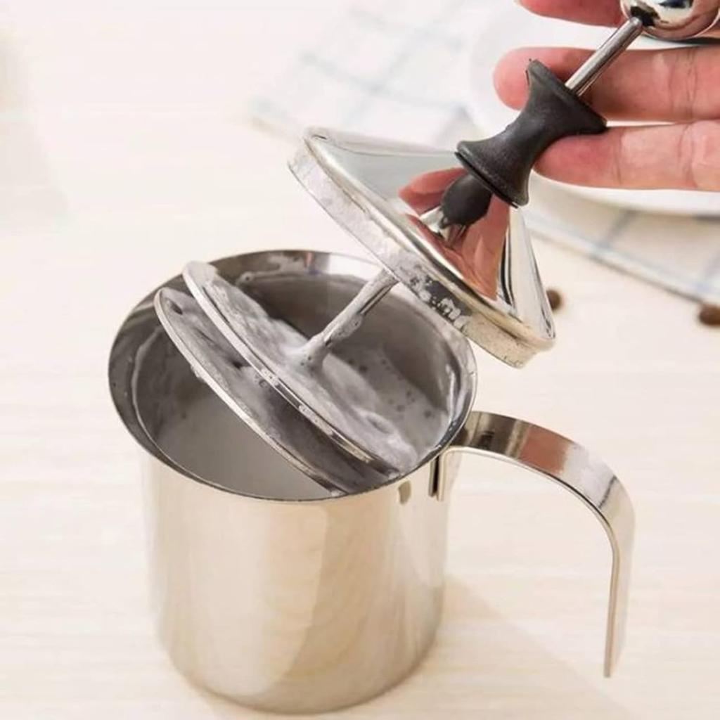 Foam Maker, Stainless Steel Manual Milk Frother, Manual Operated Milk Foam Maker, with Double Froth Screen, for Cappuccino Coffee Latte Hot Chocolate