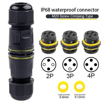 IP68 I Shape M20 Waterproof Fast Coupling 2/3/4 Core Screw Crimping Connection For Outdoor Cable Connection Electrical Connector