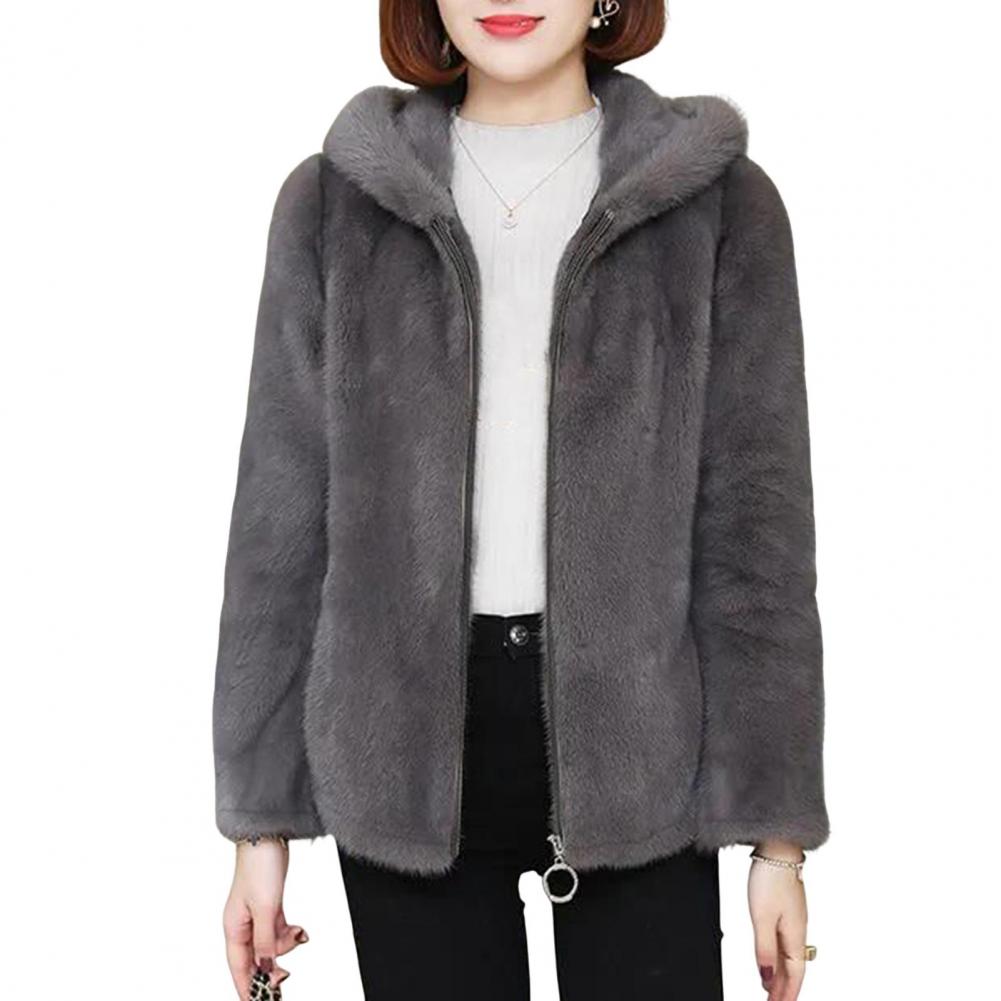 Hooded Coat Cozy Plush Hooded Winter Coat for Women with Double-sided Thick Material Long Sleeves Zipper Closure for Weather