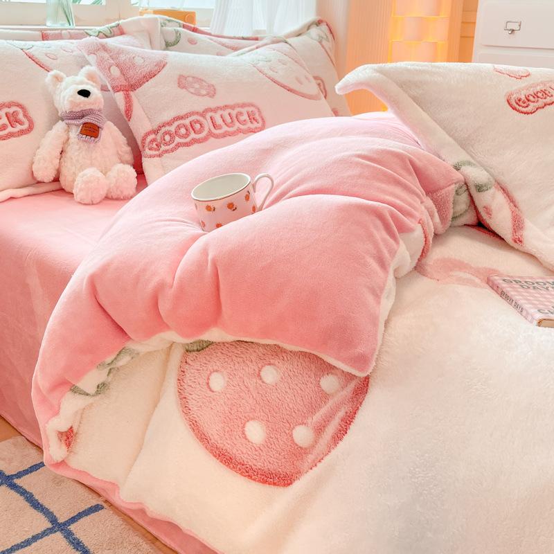 Snowflake Velvet Four-piece Quilt Set Milk Velvet Four-piece Double Quilt Sheet Bed Sheet Machine Washable