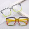 Große, flache PC-Brille mit Blaulichtfilter, mehrfarbig kariert, Damen-Computerbrille gegen Ermüdung, Blaulichtfilter