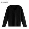 Northern Deer Stardust Wool Black Sequin V-Neck Long-Sleeve Women's Knitwear W9171