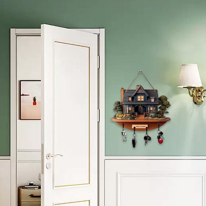 DIY Painted Patterns Home Storage Wall Hangings Cute 2D Flat Room Decor Wooden Moving Gift Storage Hooks DIY Hooks 30x23cm