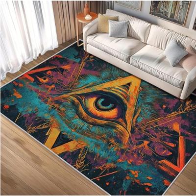 Vibrant All Seeing Eye Carpet Colorful Orange Blue Purple Triangle Design Detailed Iris Pattern Mystic Bohemian Home Decor Rug