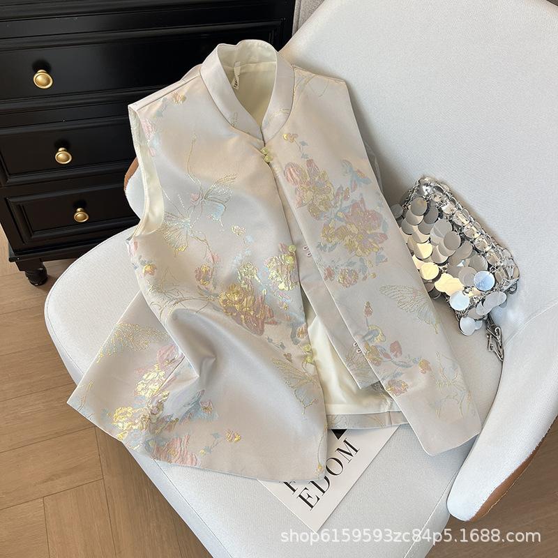 2025 Early Spring Jacquard Button Sweet Ladies Vest Sleeveless Vest Top