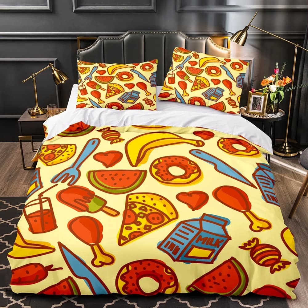 Comforter Cartoon Foods Delicious Pie For Kids Teen American Fast Food Themed Bedroom Rations Warm Comfortable