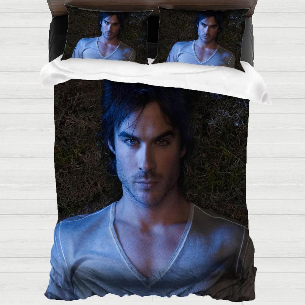 3D Damon Salvatore Bettdecke Set, Horror Vampir Fan Bettwäsche Sets Kinder 2-teilig Weiche Mikrofaser Bettbezug für Erwachsene
