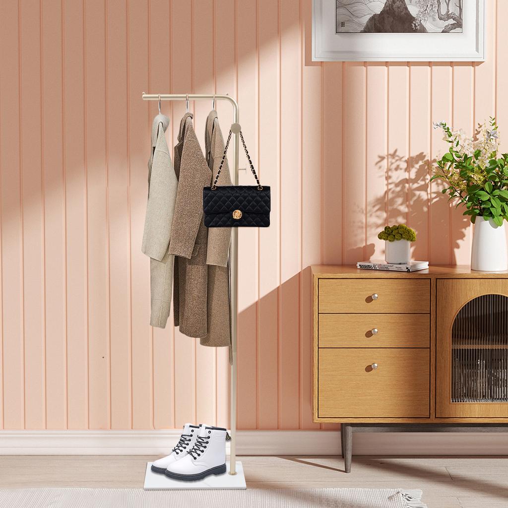 Metal Coat Rack Freestanding, Natural Marble Base Coat Stand with 3 Hooks, Entryway Hall Tree Organizer for Jackets, Hats, Bags