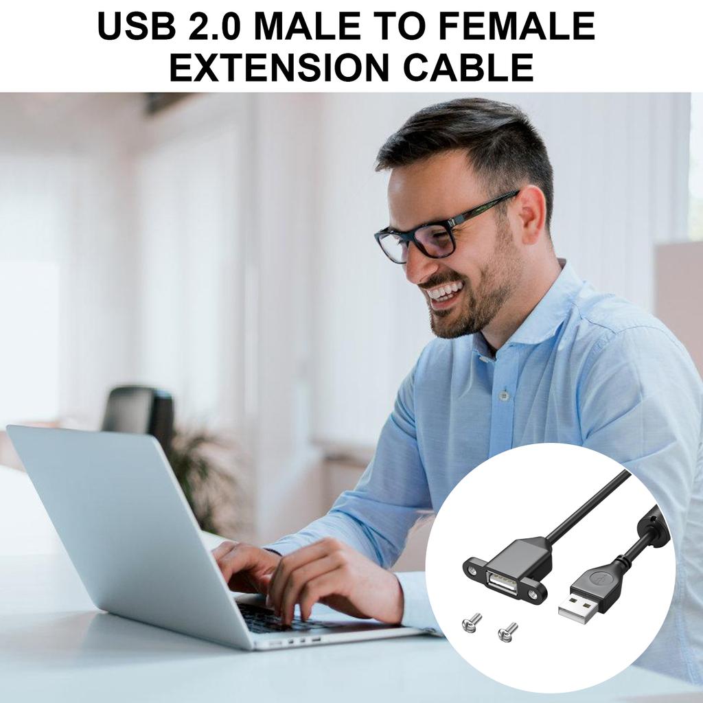 Prodlužovací kabel USB pro nabíjení s USB 2.0 konektorem (samec-samice), montáž do panelu s otvorem pro šroub pro telefony, notebooky, myši