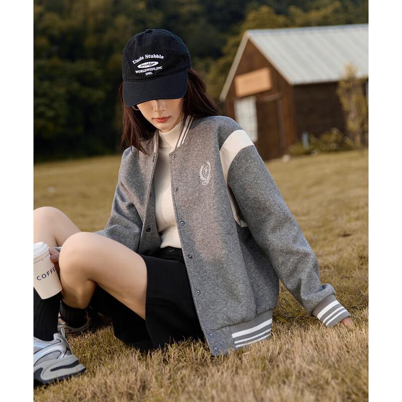 

Women s Colorblock Wool Blend Baseball Jacket L