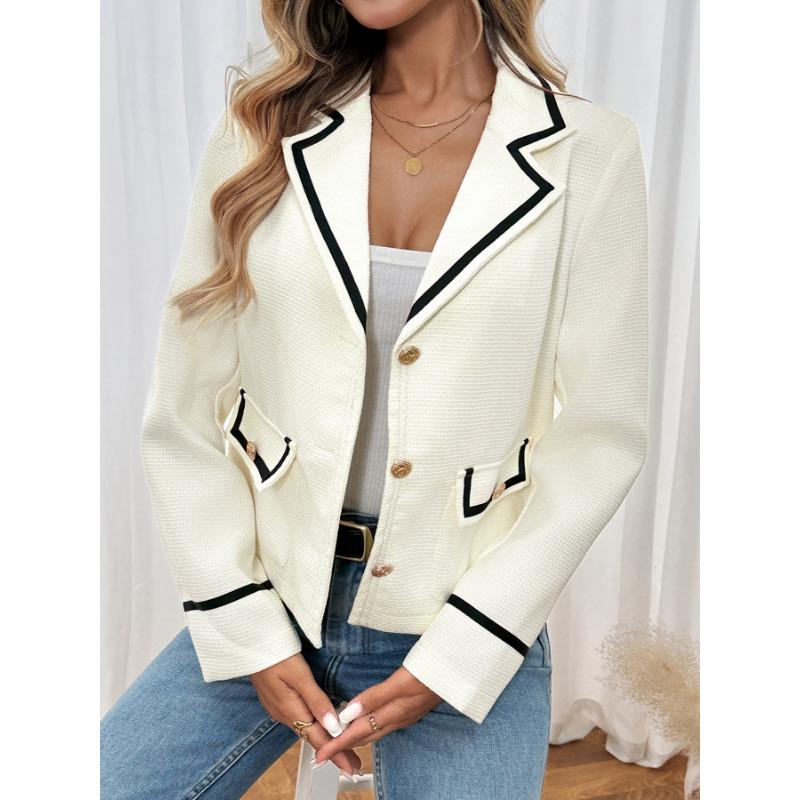 Frühling Herbst Rollkragen Lässig Mode Patchwork Mantel Damen Alleskönner Strickjacke Jacke Oberteil Knopf Blazer