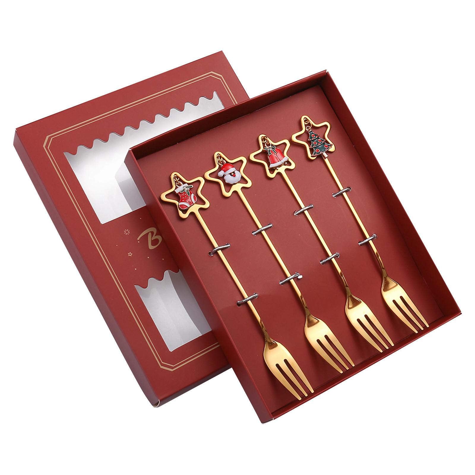 

Рождественская ложка из нержавеющей стали, кофейная ложка, суп, сахар, десерт, чайные ложки, вилка, кухонная посуда One Size