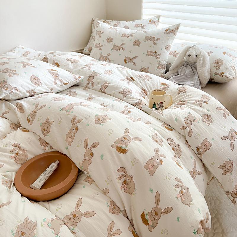 Class A maternal and infant grade super soft washed cotton bed sheet 4pcs set bed hat quilt cover student dormitory single