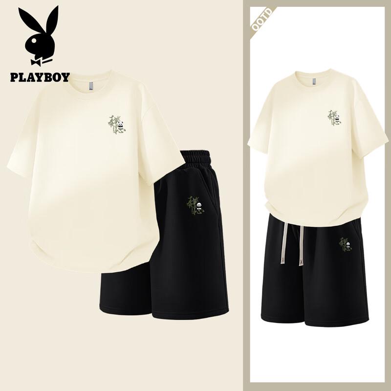 Мужской комплект Playboy: свободная хлопковая футболка с коротким рукавом и шорты XL