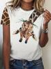 Rundhals Kurzarm Aquarell Giraffe Blumendruck T-Shirt Damen Outfits Lässig Tägliche Kleidung Sommer Damenkleidung