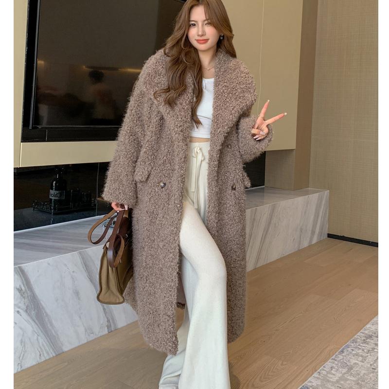 VAYLA New Women Warm Furry Coat Thick Big Collar Fake Lambswool Long Coat Beige Tops For Women Casaco Feminino