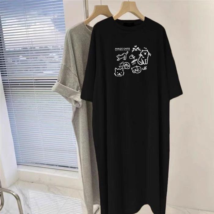 T-shirt dress women's short-sleeved long summer 2026 new loose casual lazy long skirt knee-length skirt