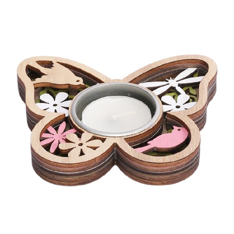Wood Candle Holder Candlestick With Exquisite Flower And Butterfly Pattern For Living Room