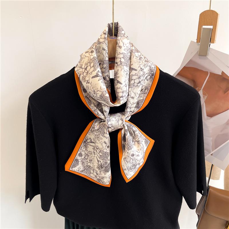 Two Sides 14X147cm Luxury Silk Scarf Women Neckerchief Hair Band Ribbon Headband Foulard Floral Bag Neck Ties Narrow Thin Strip