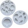 3 PCS Marine Theme Cake Fondant Silicone Mold Seashell Conch Starfish Coral Baking Molds for DIY Cake Decoration Chocolate Candy Polymer Clay