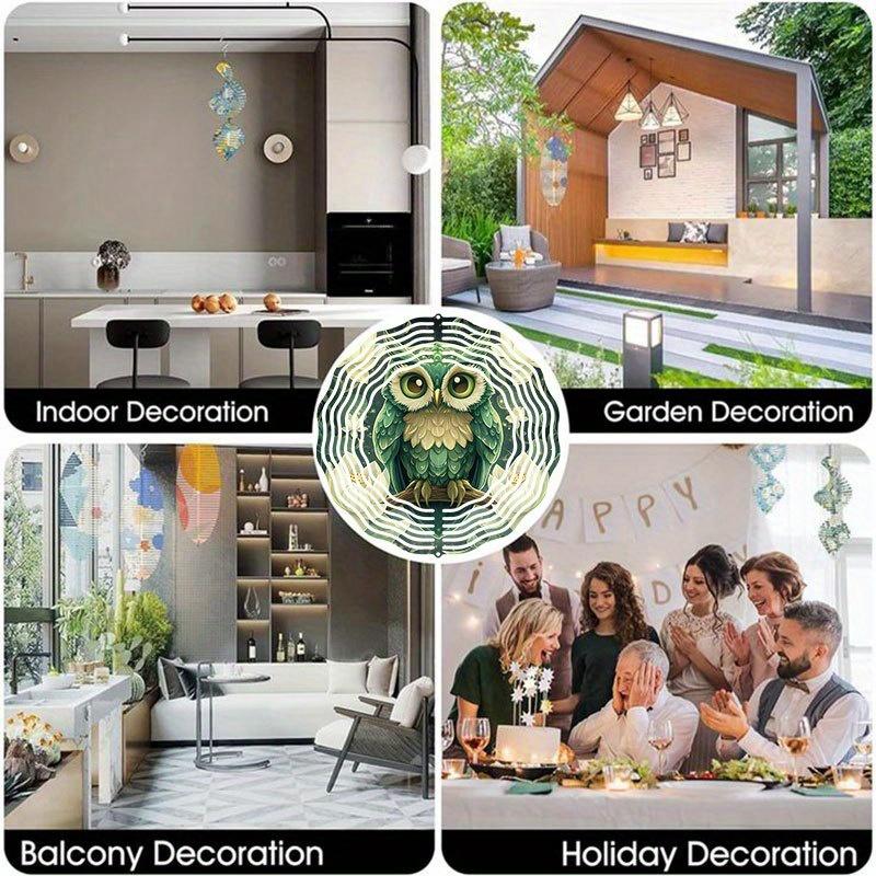 Laser Cut Metal Owl Wind Chime with 360 Degree Rotating Holographic Design Weather Resistant Outdoor Indoor Hanging Decor No Electricity Needed